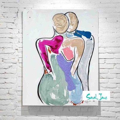 Abstract-Figurative-Painting---Happy-Couple---Fun-Colours---Titled-Bodyline-Bold-IV---Australian-Artist-Sarah-Jane