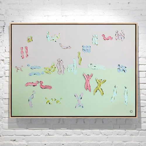 Abstract Nature Painting People in Park - Pale Pink and Green - TItled We Are One VI- Artist Sarah Jane