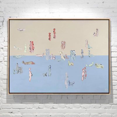 Abstract People Painting Seaside - blushing pink and lilac - Titled We are One II - Artist Sarah Jane