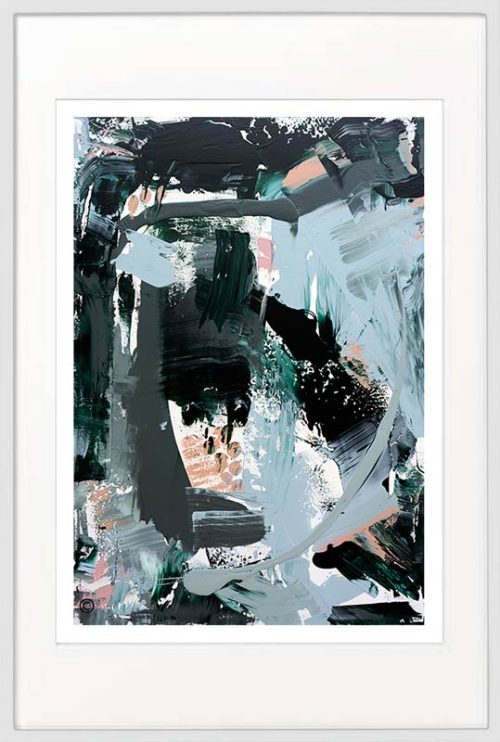 Abstract Print Blue and green in white frame