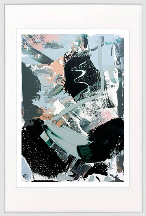 Sara Jane Abstract Print Green and Blue in White Frame