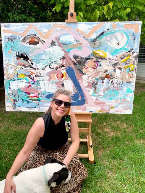 adelaide artist sarah jane next to like a kid in a candy shop original modern painting