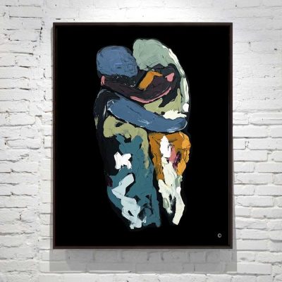Black Canvas Painting Figurative Abstract - couple kissing - colourful - Titled Body Bloom V - Artist Sarah Jane