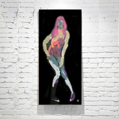Black Canvas Painting Figurative - Wild Child - vibrant colours - Titled Body Bloom XVIII - Artist Sarah Jane
