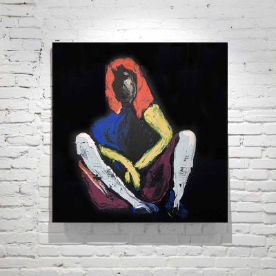 Black Canvas Painting Figurative - chick with attitude - vibrant colours - titled body bloom x - sarah jane artist