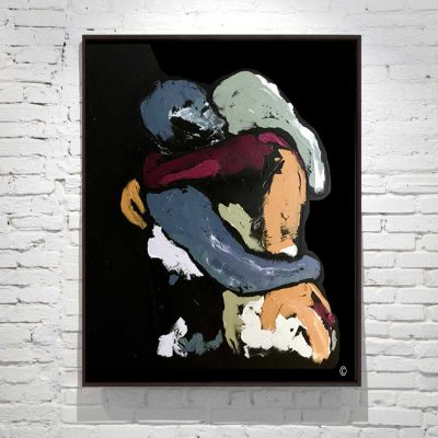 Black Canvas Painting Figurative - couple kissing - colourful - Titled Body Bloom I - Artist Sarah Jane