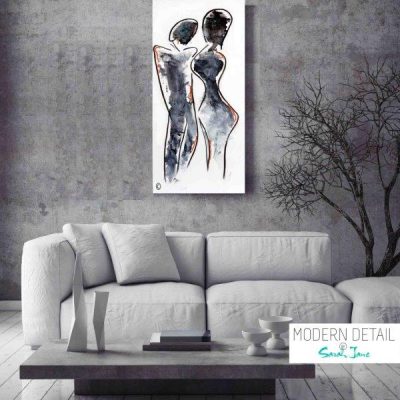 Black and White Painting Couple by Artist Sarah Jane called Duo - MODERN DETAIL BY SARAH JANE