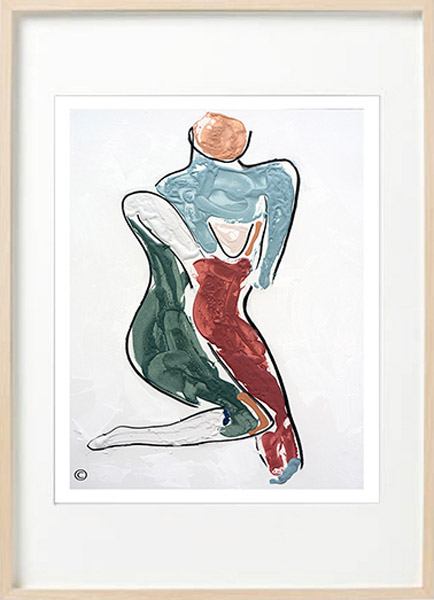 Contemporary Figurative Art Print trendy woman - Sarah Jane Art - Bodyline Bold VII - Birch effect frame