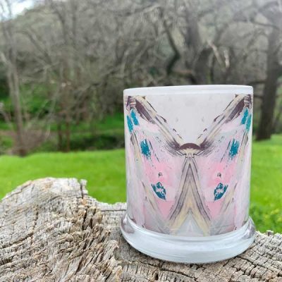 Decorative Candleholder Butterfly Art Abstract Pink and Mint - One of Us VIc