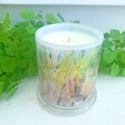 Designer Candles By Sarah Jane Abstract Artwork Green monet style called New Life IVb