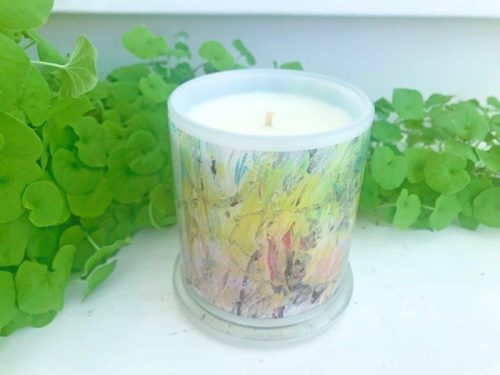 Designer Candles By Sarah Jane Abstract Artwork Green monet style called New Life IVb