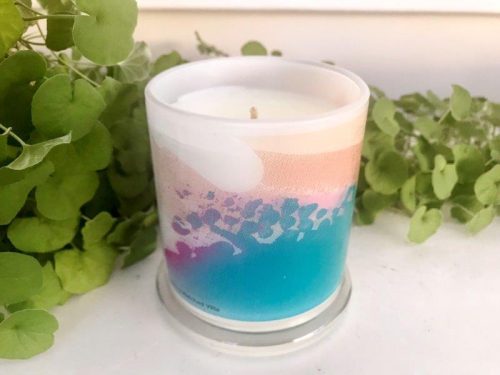Designer Candles Australia By Sarah Jane Artist with colourful artwork Being watched VIIIa