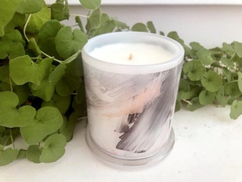 Designer Candles Australia By Sarah Jane Australian Artist with black and white abstract artwork Peach III