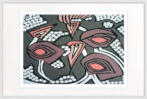 emu print abstract by sarah jane artist titled australiana iia in a white frame