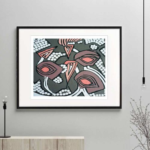 emu print modern abstract neutral colours titled australiana iia framed or unframed by Sarah Jane Australian Artist