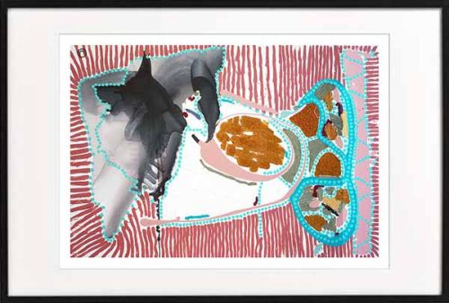 fine art print modern abstract fish by sarah jane artist titled australiana ia in a black frame