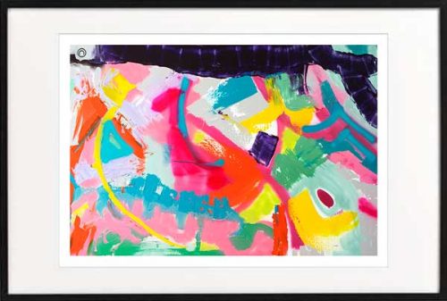 fine art print modern abstract colourful by sarah jane artist titled colour me happy i in a black frame