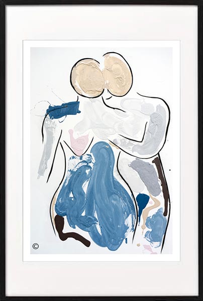 fine art print modern abstract figurative couple hugging by sarah jane artist titled bodyline vii in black frame