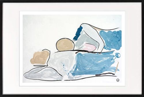 fine art print modern abstract figurative couple lying down by sarah jane artist titled bodyline vi in a black frame