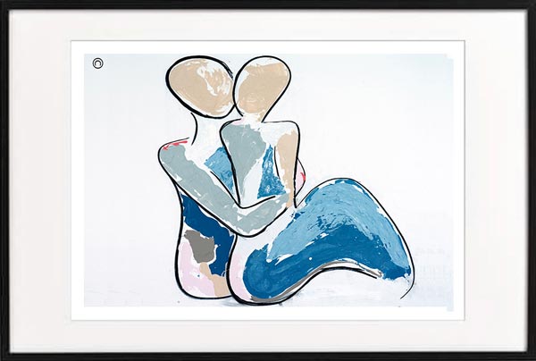 fine art print modern abstract of a couple sitting embracing by sarah jane artist titled bodyline iii in a black frame