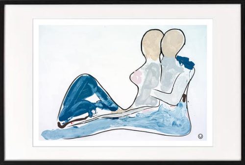 fine art print modern abstract figurative couple sitting hugging by sarah jane artist titled bodyline x in black frame