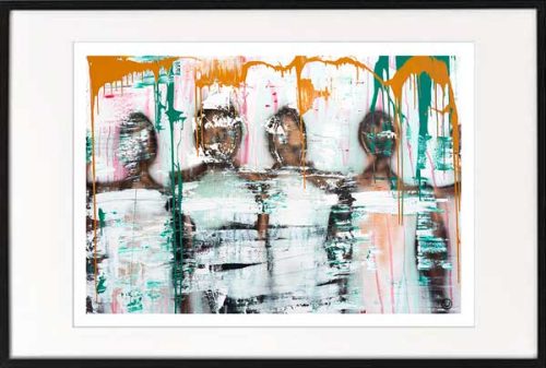 fine art print modern abstract people standing together by sarah jane artist titled united we stand i in black frame