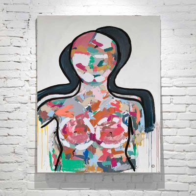 large colourful abstract figurative painting woman titled love generation by adelaide artist sarah jane
