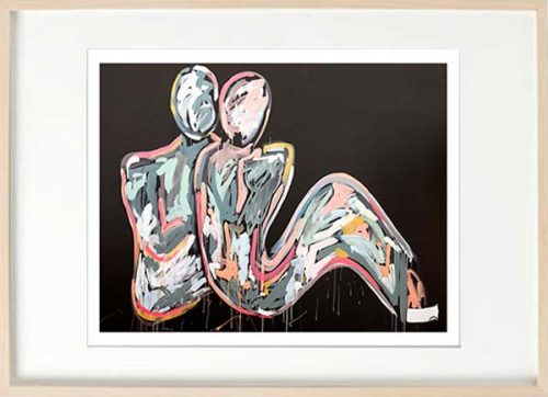 modern abstract fiurative fine art print couple energetic - Sarah Jane Art Lovers Crush I in birch effect frame