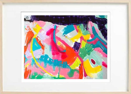 modern abstract fine art print with bright colours - sarah jane art titled colour me happy i in a birch effect frame
