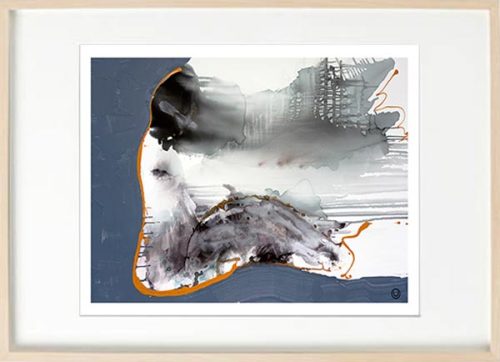 modern abstract fine art print woman sitting navy and grey tones - sarah jane art titled wind of change i in birch effect frame