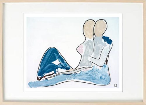 modern figurative fine art print couple sitting hugging - sarah jane art titled bodyline x in birch effect frame