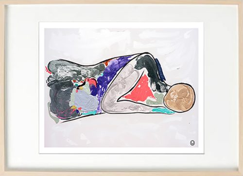 Sarah jane modern figuratve fine art print man sleeping in birch effect frame