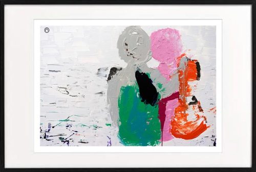 Modern Fine Art Print Couple Sitting Beach colourful - Sarah Jane Artist - Relax I - Black frame