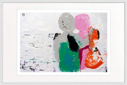 Modern Print Couple man arm around woman - Sarah Jane Artist - Relax I - White frame