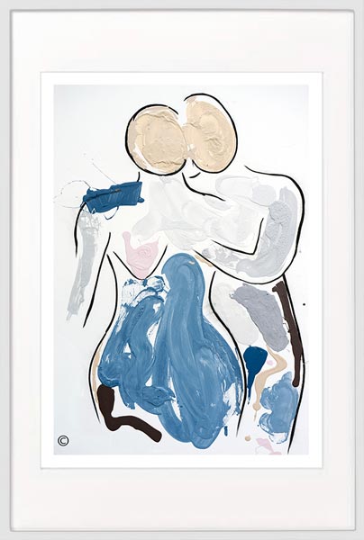 modern print couple man hugging woman by sarah jane artist titled Bodyline VII in White Frame