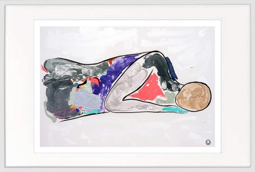 Modern Print Colourful Man Sleeping in White Frame