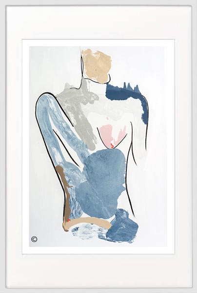 modern print woman body model by sarah jane artist titled bodyline i in a white frame