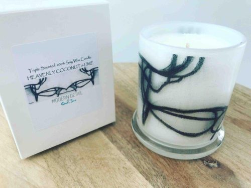 New York Style Soy Candle with Back and White Artwork By Artist Sarah Jane - Linear LI
