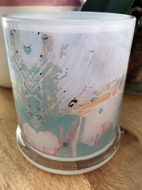 Sarah Jane Art on Glass Candleholder - Feathers LIIIc Back View