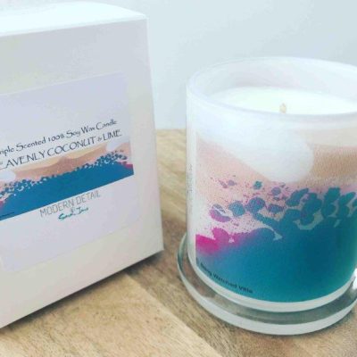 Sarah Jane Natural Soy Candle with colourful artwork - Being Watched VIIIa