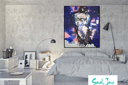 Sarah Jane Painting Titled Anonymous on the wall of a modern home bedroom