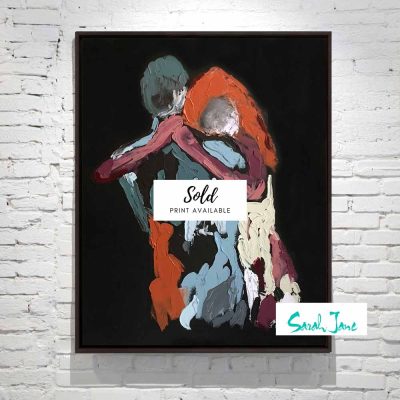 black-canvas-painting-figurative-couple-hugging-colourful