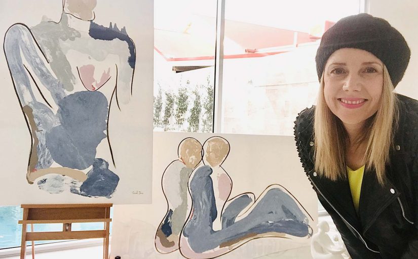 Soft Modern Paintings of People – Bodyline I and Bodyline II By Adelaide Artist Sarah Jane