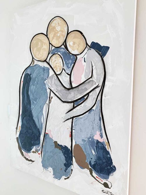 abstract family hugging painting - bodyline xiv close up view - sarah jane art australia