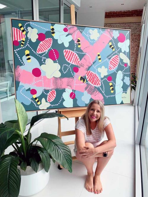 Adelaide Artist Sarah Jane completes colourful abstract flower painting - Pollination IV