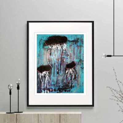 animal print jellyfish ocean modern abstract titled jellyfish i framed or unframed by sarah jane australian artist