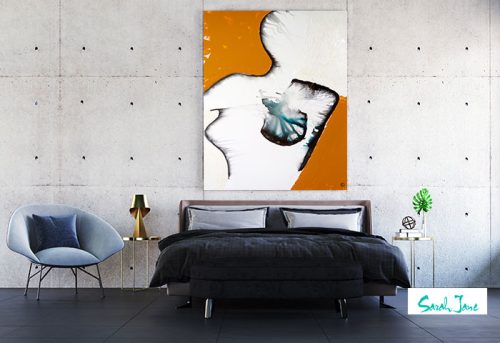australian artist sarah jane original figurative abstract painting woman titled silhouette in contemporary bedroom