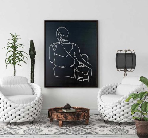 black and white living room - black and white artwork - linear noir iv - sarah jane artist australia