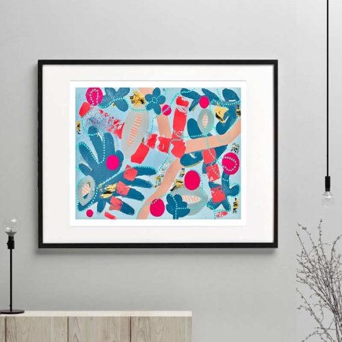 botanical print colourful modern abstract titled pollination ia framed or unframed by sarah jane australian artist