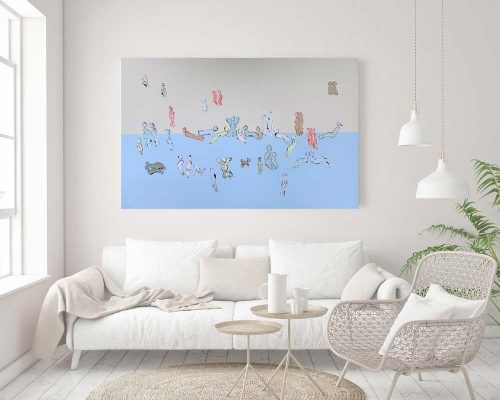coastal living room - abstract beach painting - we are one xiv - sarah jane art